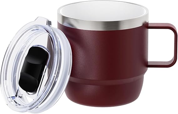 Zenbo 8 oz Small Coffee Mug with Magnetic Sliding Lid & Handle, Stackable