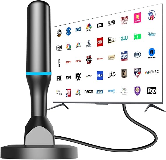 Indoor TV Antenna for Local Channels, Digital Antenna for Smart TV Indoor, 4K HDTV Antenna with Magnetic Base, 360 Reception, 8.2ft Cable, Long Range -Fit Any TVs with Built-in Tuner