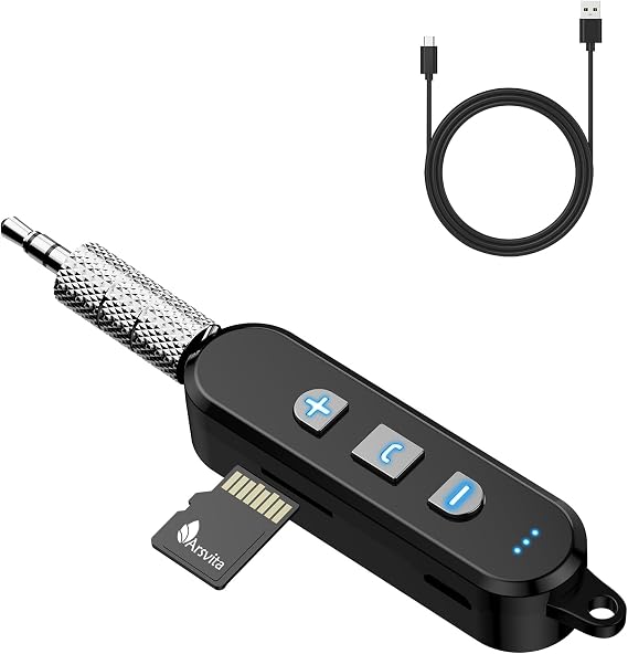 Arsvita 5.0 Bluetooth Aux Adapter for Car, Portable Wireless Audio Receiver | for Old Car, Wired Headphone, Home Speaker