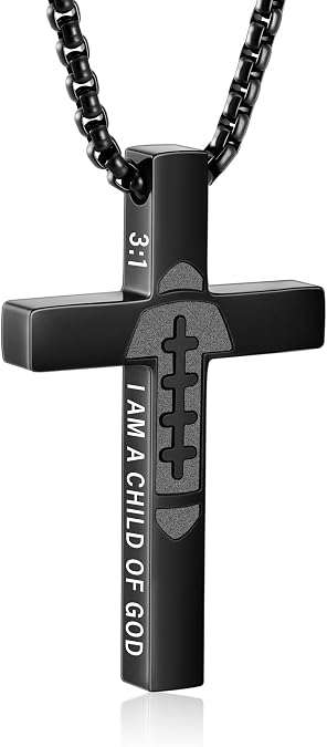 Football Cross Necklace for Boys Men, Stainless Steel Bible Verse Cross Pendant Chain Football Game Day Sports Gear Stuff Christian Religious Jewelry Gifts