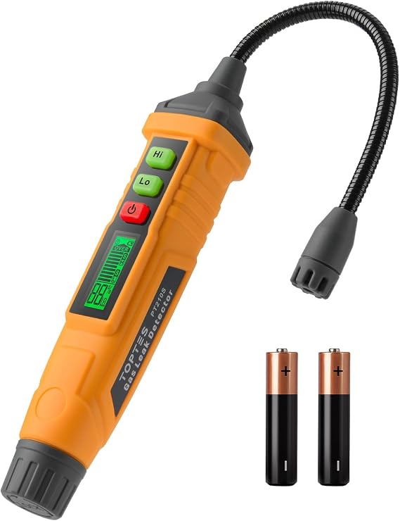 TopTes PT210S Gas Leak Detector, Natural Gas Detector with 4-inch Probe, Propane Leak Detector Locating Combustible Gases Like Natural Gas, Methane for Home, Measures%LEL (Incl. Batteries) - Orange