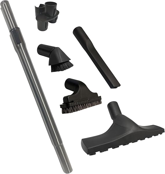 Wessel-Werk Vacuum Attachment and Accessories Kit with Adjustable Vacuum Extension Wand, Floor Brush, Vacuum Accessories, and Clip-on Accessory Holder (Set with Chrome Wand)