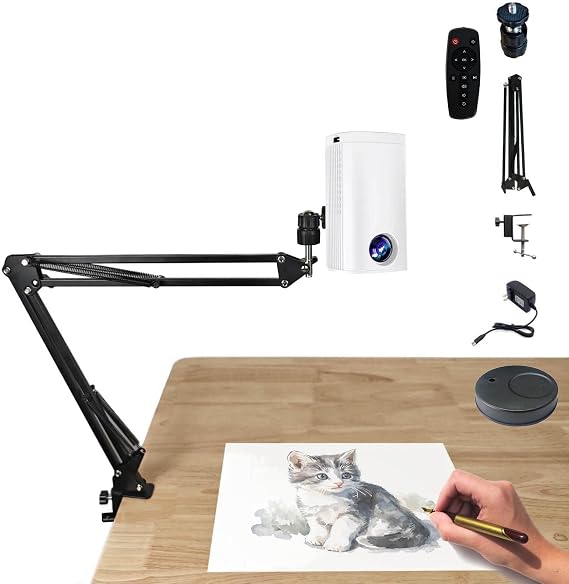 Art Projection Lamp, Portable Drawing Projector Drawing Sketching Tool, Waterproof Tracing Board Sketching, Tracing Board DIY Sketch Painting Table Desk Tools, Projection Plotter (UK Rule) (White)