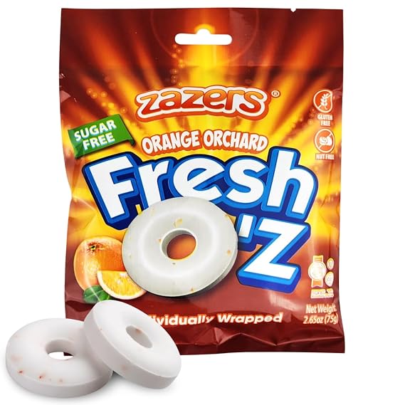 Fresh Oz Sugar Free Orange Breath Mints, Individually Wrapped, Nut Free | Refreshing, on-the-go orange candy mints - sugar free mouth freshener, nut free, 2.65oz.