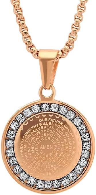 Steeltime Stainless Steel Lords Prayer Necklace with Simulated Diamonds