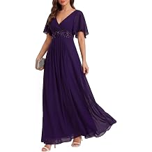 Ever-Pretty Women's Chiffon V Neck Short Sleeves Appliques Formal Evening Dresses Bridesmaid 01960