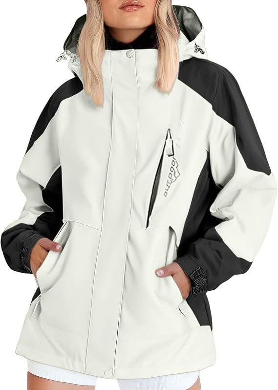 Womens Rain Jacket Lightweight Waterproof Coats with Hood Long Sleeve Lined Casual Travel Windbreaker Jackets