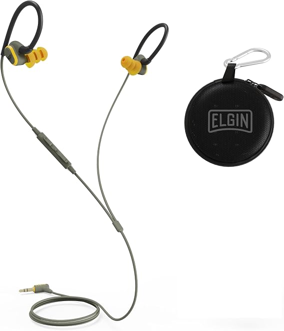 Elgin Rumble Wired Earplug Headphones with mic, in-Ear Earbuds | 3.5mm Jack, 27 dB NRR, IP67 Waterproof, OSHA Compliant, Noise Isolating, Hearing Protection, Work Safety
