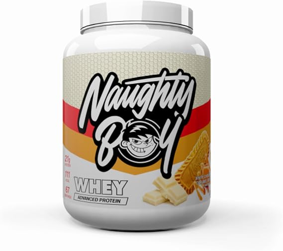 Naughty Boy Advanced 100% Whey Protein Powder 2kg, High Protein Shake for Muscle Growth & Recovery, Low Sugar, White Chocolate Caramel Biscuit