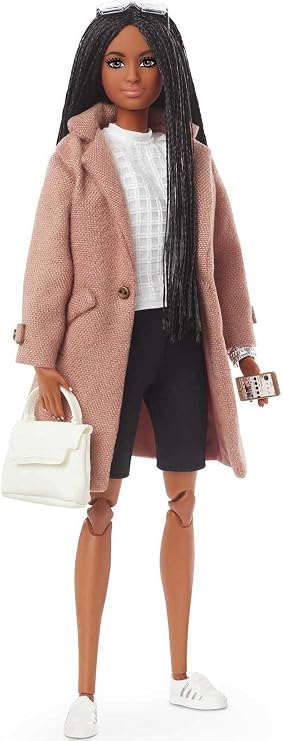Barbie Signature @BarbieStyle Fully Poseable Fashion Doll (12-in Brunette with Braids) with 2 Tops, Shorts, Skirt, Coat, 2 Pairs of Shoes & Accessories, Gift for Collector