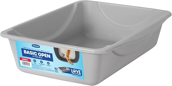 Petmate Basic Open Plastic Cat Litter Pan, Gray, Small | Multidirectional and Easy to Clean, 14 In x 10.5 In x 3.5in, Recommended for Kittens and Small Cats, Made in USA