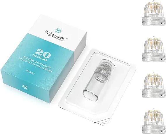 Derma Stamp Hydra Roller H20 Facial Skincare Tool with 4 Gold Titanium 0.25mm/0.5mm Replacement Heads & Serum Applicator, Reusable Device for Hair, Beard,Skin (0.5mm)