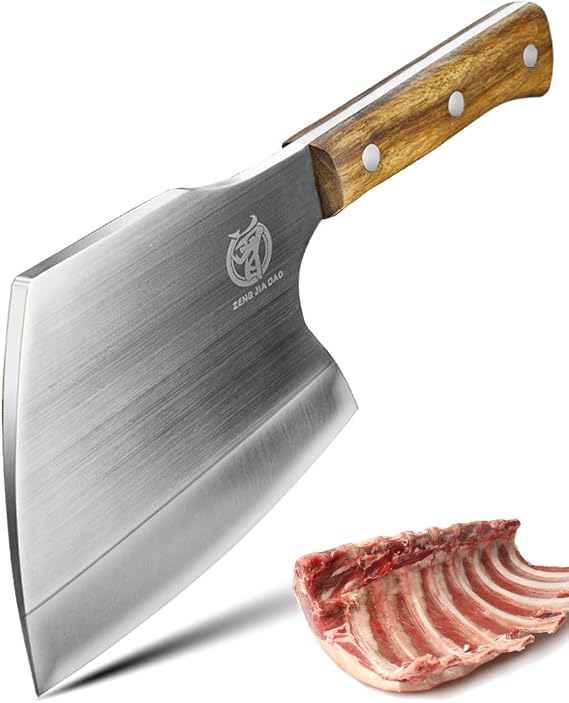 Meat Cleaver Butcher Knife Heavy Duty Bone Cleaver 6 '' Bones Cutting Knife Stainless Steel Thicken Blade Pear Wood Handle for Home Restaurant Farm