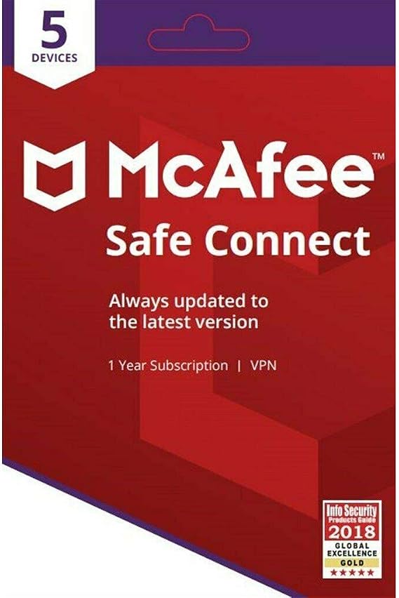 McAfee Safe Connect Premium VPN PC & Mobile Security | 5 Devices | 1 Year