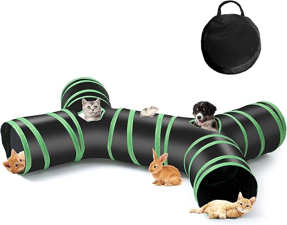 Cat Tunnel, 4 Way Collapsible Cat Tubes Interactive Kitty Tunnel Toy with Storage Bag