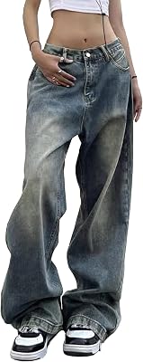 EMMIOL Women Wide Leg Jeans Mid-Low Waist Baggy Jeans Loose Boyfriends Jeans Y2K 90s Denim Pants