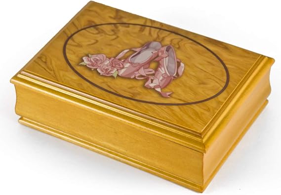 Traditional Music Box with Mirror - Dark Wood Tone 18 Note Handcrafted Music Box - Ballerina Pointe Shoe Design Musical Box - Many Songs to Choose - Everything is Beautiful
