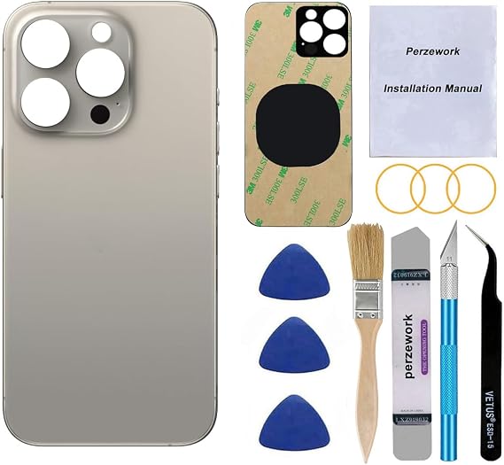 OEM Rear Back Glass Replacement for iPhone 15 Pro Max 6.7-inches with Reparing Tool Kit and Pre-Installed Adhesive (Natural Titanium)