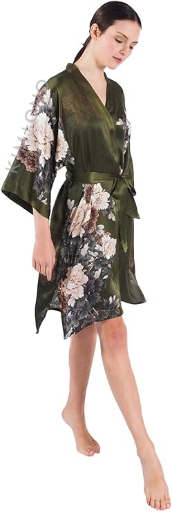 KIM+ONO Luxury 100% Mulberry Silk Short Kimono Robe for Women Bridal Gift, Maternity & Lingerie Robe, Dry Clean Only