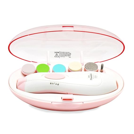 Little Martins Drawer Baby Nail Trimmer File with Light - Safe Electric Nail Clippers Kit for Newborn Infant Toddler Kids Toes and Fingernails - Care, Polish and Trim - Battery Operated (AA), Pink