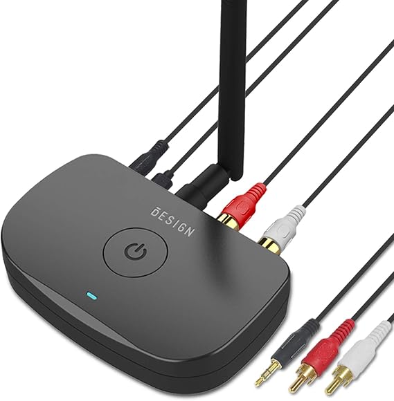 Besign BE-RCA Long Range Bluetooth Music Receiver, Wireless Audio Adapter for Wired Speakers or Home Music Streaming Stereo System, Black
