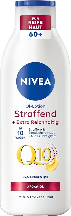 NIVEA Q10 Firming Oil Lotion, Nourishing Body Lotion with Natural Argan Oil and 99.5% Pure Q10, Firming Body Cream for Mature and Dry Skin (250ml)