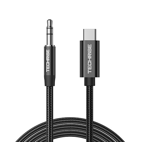 TechRise Aux to USB C DAC Cable, Hi-Fi Stereo Type C Aux Cord, Black, 1m