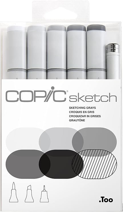 Copic Sketch Alcohol Marker 5 Colors + Multiliner SP Set, Sketching Grays