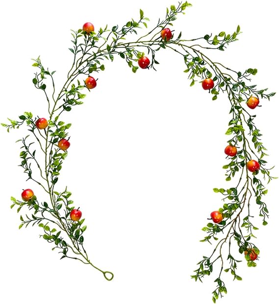 75 Inch Artificial Tangerine Greenery Garland Fake Spring Summer Hanging Fruit Vine Garlands with Oranges Simulation Fruit Garland Wreaths for Front Door Wall Table Home Wedding Decor(Red Apples)