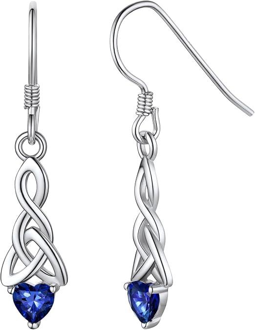 ChicSilver Sparkling Heart Birthstone 925 Sterling Silver Celtic Knot Dangle Hook Earrings (with Gift Box)