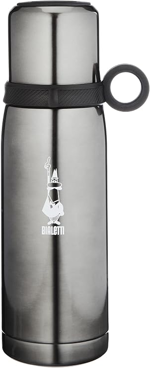 Bialetti - Termos - 460mL - Koyu Gri Renk - Paslanmaz Çelik - Çift Katmanlı - 12 Saat Sıcak 24 Saat Soğuk Tutar - Bardaklı Kapak Özelliği