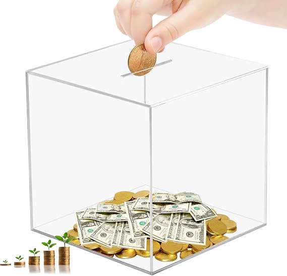 12x12cm Clear Money Box,Unopenable Acrylic Money Box For Adults Kids