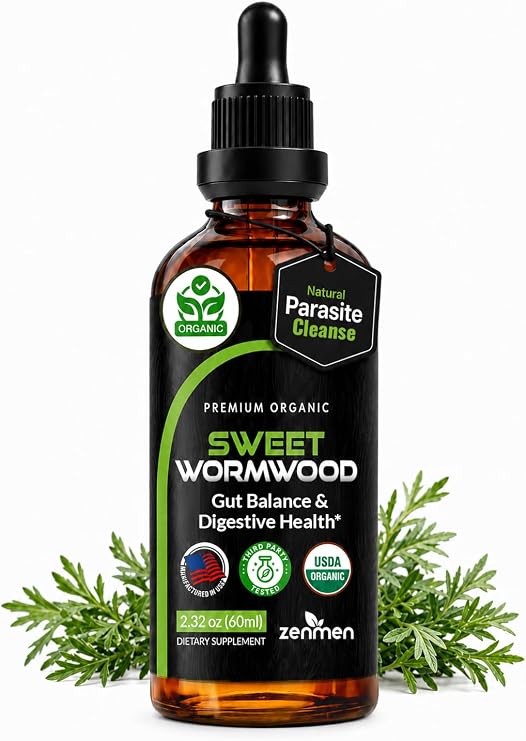 Zenmen Sweet Wormwood Tincture Organic Wormwood Liquid Drops for Adults, Artemisia Annua Herb Extract for Gut Cleanse & Detox Support, Full-Spectrum 1:5 Extract, Non-GMO, Made in USA, 2 fl oz
