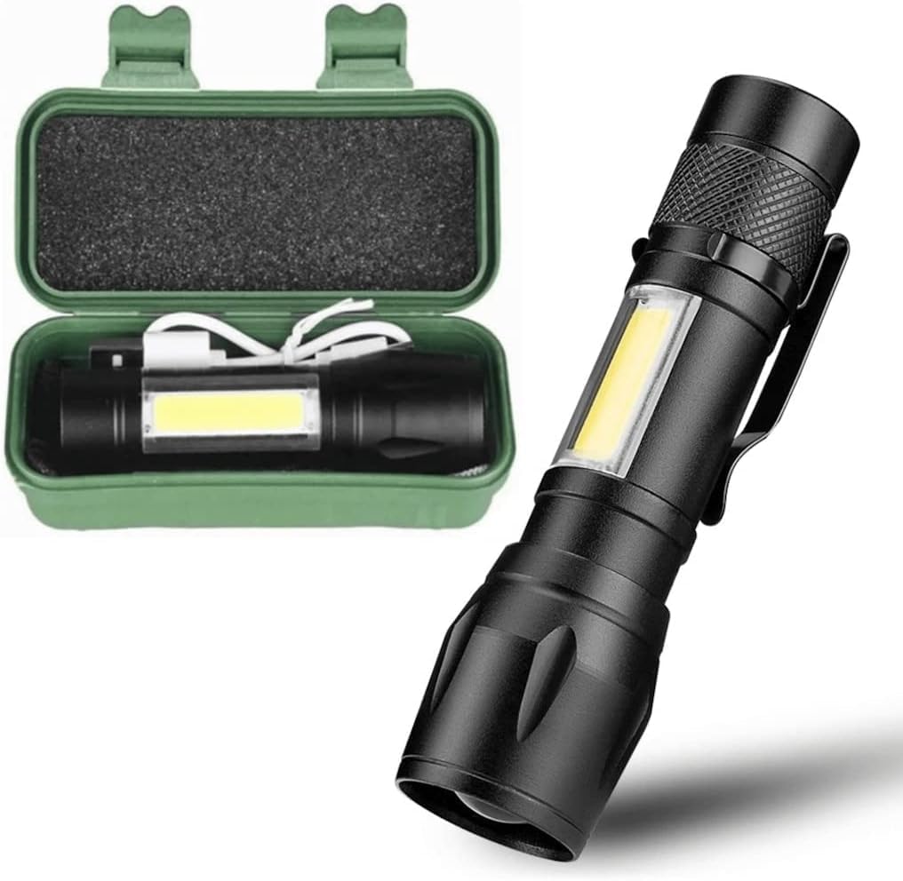 Orret Home USB Rechargeable Mini Flashlight – Ultra Powerful LED Flashlight, 3 Mode Light, Metal Case, Clip Portable Lighting, Boxed Pocket Flashlight, Charging Cable Included [Energy Class A]