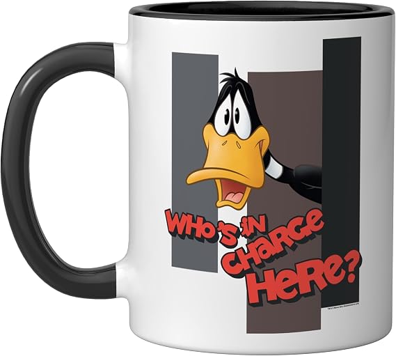 Looney Tunes Daffy Duck Who's in Charge? Ceramic Mug, Black/White, 11oz