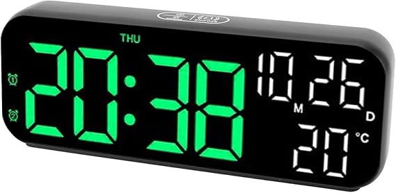 Alarm Clock, Large Display Alarm Clock Voice Control LED Electronic Alarm Clock Digital Wall Clock Battery Operated Digital Clock with Date and Day of Week for Living Room Bedroom (Black Blue Lamp)