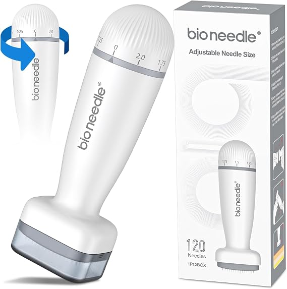 Bioneedle Derma Stamp - 120 Pins, Professional Microneedling Stamp 0-2mm Adjustable Depth for Women & Men, Dermastamp for Facial Care/Body/Beard/Scalp Care