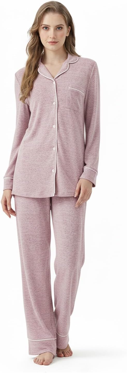 Zylioo Tall Women's Pajama Set, Soft Long Sleeve Lounge Sleepwear 2 Piece PJs for Tall Women with Long Pants & Pockets