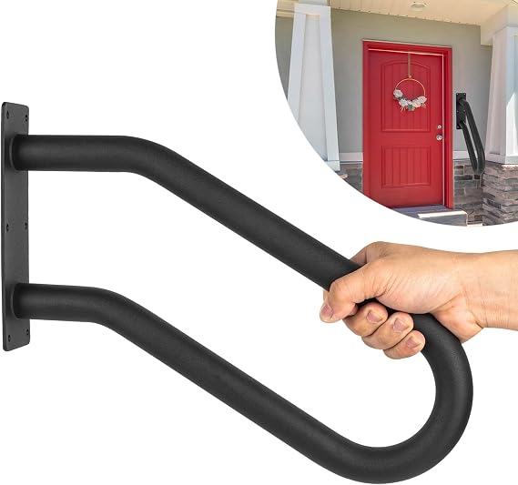 2 Pcs Handrail for Outdoor Steps Heavy Duty Wall Mount Handrail for 1-3 Steps Rail for Indoor and Outdoor Stairs Garage Porch Deck-Black