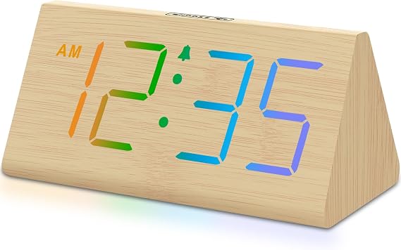 DreamSky Wooden Digital Alarm Clock for Bedroom with RGB Large Numbers