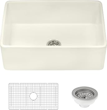 Ruvati 30 x 20 inch Fireclay Reversible Farmhouse Apron-Front Kitchen Sink Single Bowl - Biscuit - RVL2100BS