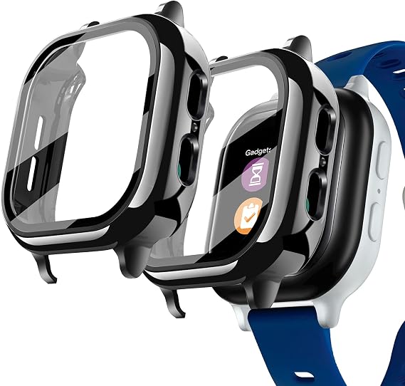 Kuaguozhe [2 Pack] Case Compatible for Gizmo Watch 2 Screen Protector for Kids(2 Pack), Hard PC Overall Protective Case and Tempered Glass Screen Protector for Verizon Gizmo Watch 2,Black+Black | Touch Sensitive Protective Case Shatterproof Hard PC Overall Cover Accessories Compatible for Verizon Gizmo 2,Black+Black