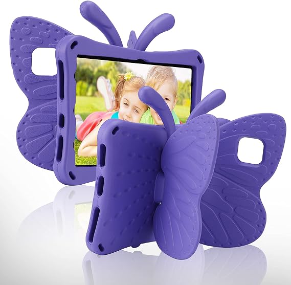 iPad 12 A19 2026 Tablet Case Kids, iPad 11 inch A16 10 12th Gen 2025 Butterfly Case with Kickstand Light EVA Full Boby Drop Protective Rugged Shockproof Kid-Proof Kid Tablet Cover for Girl (Purple)