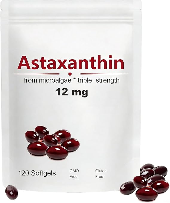 Astaxanthin 12mg, 120 Softgels, Max Strength Antioxidant with Coconut Oil, Natural Formula, High Absorption for Eye & Skin Support, Natural Formula, Non-GMO, Gluten Free