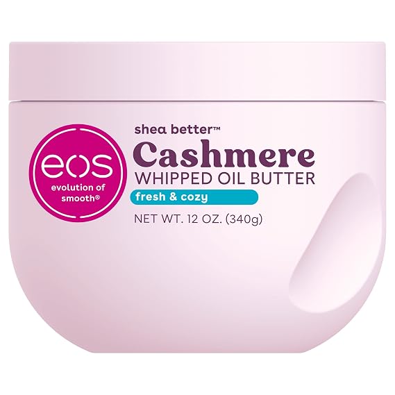 eos Cashmere Whipped Oil Body Butter, Fresh & Cozy, 72 Hour Weightless Moisture For Dry Skin, Rich Formula and Deep Hydration, Body Care, 12 oz