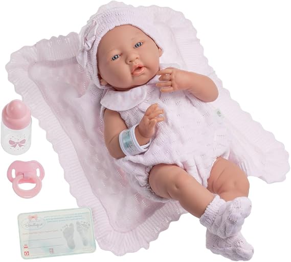 JC Toys Realisic Reborn Baby Doll 15" Anatomically Correct Real Girl Doll, Soft Vinyl, Pink Knit Outfit & Accessories, Made in Spain, La Newborn dolls for kidss Ages 2+