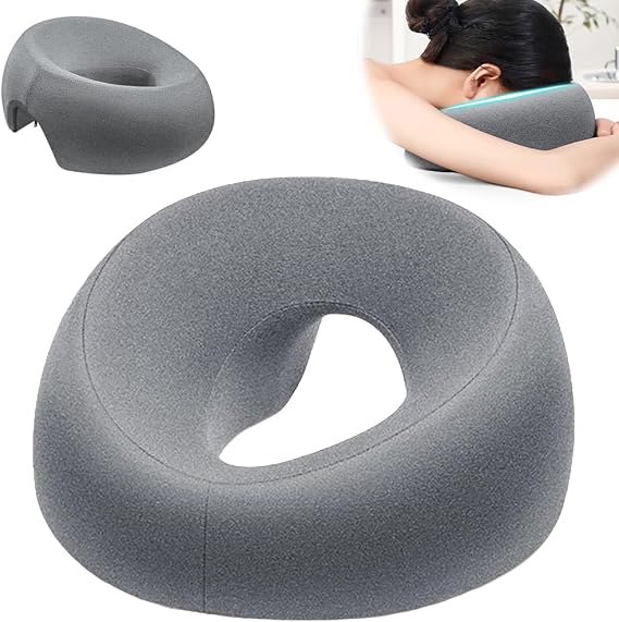 Face Down Pillow, Breathable Ergonomic Massage Headrest for Bed with Face Hole, Memory Foam Massage Cushion, Beauty Bed Face Cushion for Spa, Salon, Massage, Sleeping, Gray