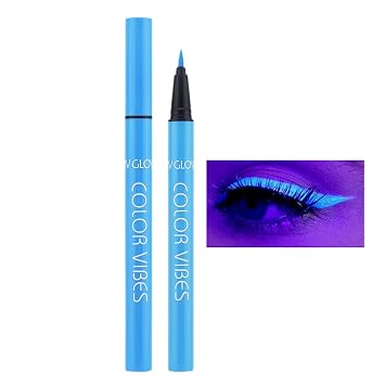UV Glow Neon Liquid Eye liner, Matte Colored Eye liners Pen, Rainbow Colorful Neon Eye liner Pencil Pigmented Waterproof Smudgeproof Long Lasting Eye Liner for Halloween Christmas Makeup (Blue)