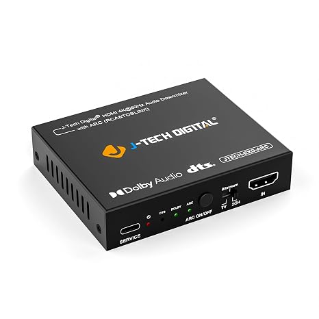 J-Tech Digital HDMI Audio Extractor 4K 60Hz with ARC & Audio Downmix, HDMI to Optical & RCA Converter, HDCP 2.2 DTS Digital 5.1 PCM (JTECH-EXD-ARC)