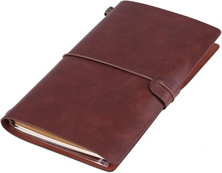 AYNEFY Travel Notebook,Classic PU Leather Cover Travel Journal Personalized Journal Diary Refillable Notepad for Travelers Professionals (Dark brown)